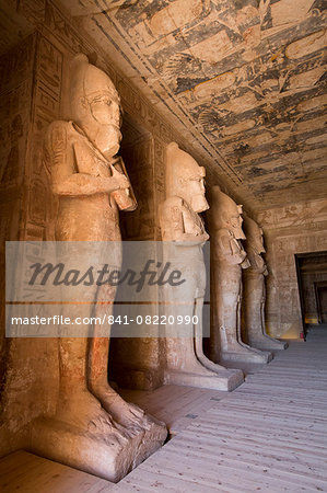 Statues of Ramses in the Osiris Postion, Hypostyle Hall, Sun Temple, Abu Simbel, UNESCO World Heritage Site, Egypt, North Africa, Africa