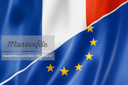 Mixed French and european Union flag, three dimensional render, illustration