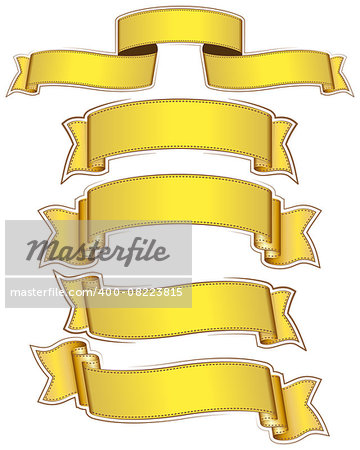 Big set of gold ribbon on white background. Vector illustration.