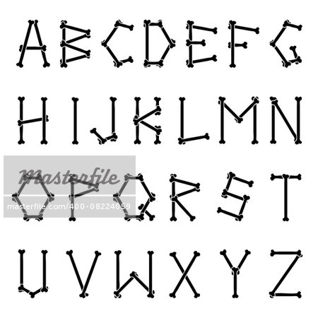 Full alphabet made of crossed black bones