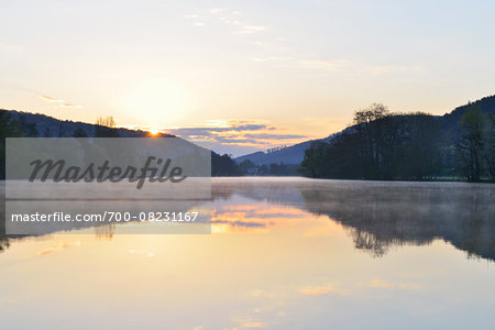 River Main at Sunrise, Collenberg, Churfranken, Spessart, Miltenberg-District, Bavaria, Germany