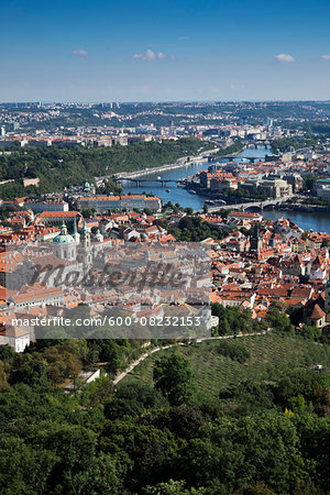 Scenic overview of the city of Prague with the Vltava River, Czech Republic
