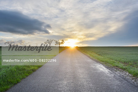 Rural Road at Sunrise, Schippach, Miltenberg, Odenwald, Bavaria, Germany