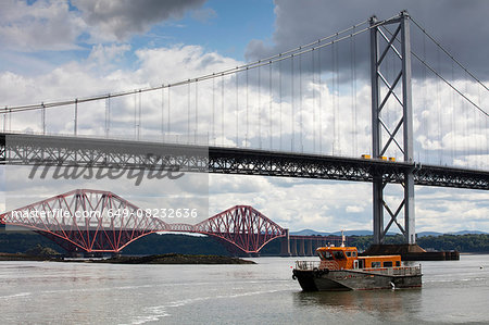 Forth Road Bridge and the Forth Rail Bridge near Queensferry, Scotland, UK