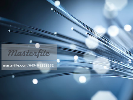 Bundles of illuminated optical fibres used to carry high volumes of data Bundles of illuminated optical fibres used to carry high volumes of data
