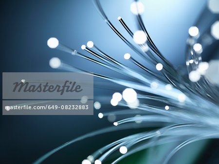Bundles of illuminated optical fibres used to carry high volumes of data Bundles of illuminated optical fibres used to carry high volumes of data