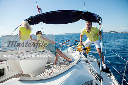 Group of friends together on sailboat, Adriatic Sea