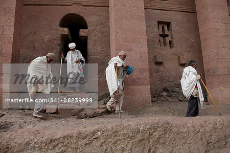 Pilgrims during the Easter Orthodox Christian religious celebrations in the ancient rock-hewn churches of Lalibela, Ethiopia, Africa