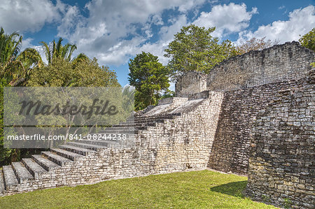 Stairway to the Acropolis, Kohunlich, Mayan archaeological site, Quintana Roo, Mexico, North America