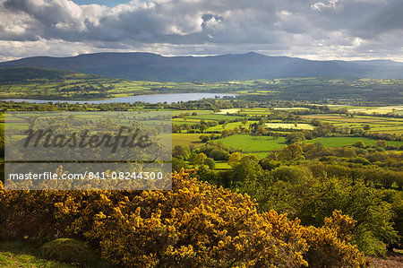View over Llangorse Lake to Pen Y Fan from Mynydd Troed, Llangorse, Brecon Beacons National Park, Powys, Wales, United Kingdom, Europe