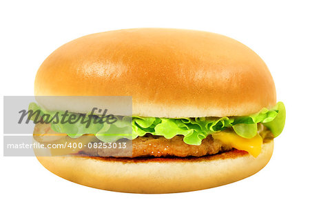 tasty Burger with meat photographed on a white background