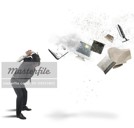 Businessman overloaded and stressed out from work