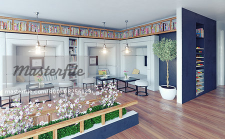 modern restaurant interior design. 3d concept