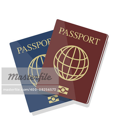 Vector blue and red biometric passports with globe, eps10, isolated on white background