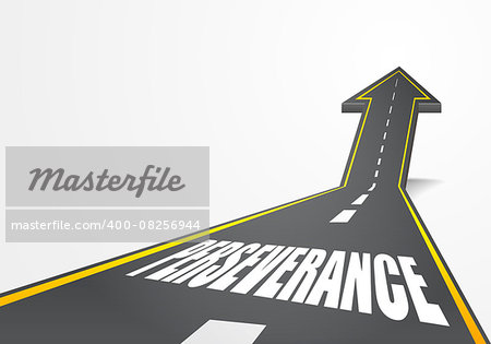 detailed illustration of a highway road going up as an arrow with Perseverance text, eps10 vector