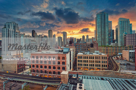 Image of modern downtown district of Chicago at sunrise.