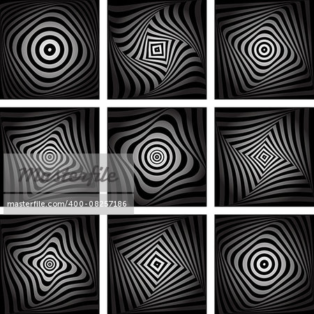 Torsion movement. Abstract textured backgrounds set. Vector art.