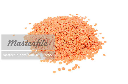 Red lentils, isolated on a white background