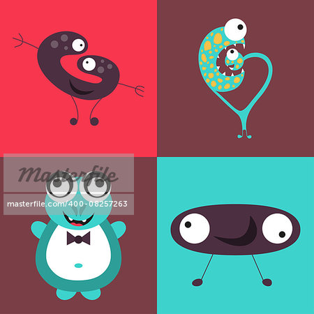 Cartoon cute monsters, funny monster set, vector monster collection