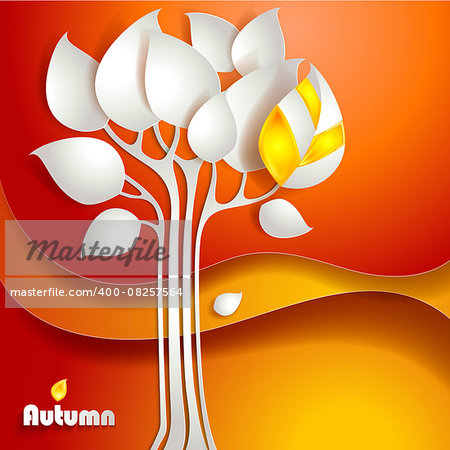 Autumn tree background. Vector paper design illustration