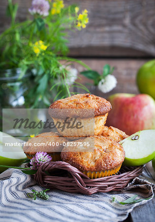 Fresh homemade delicious apple muffins for breakfast