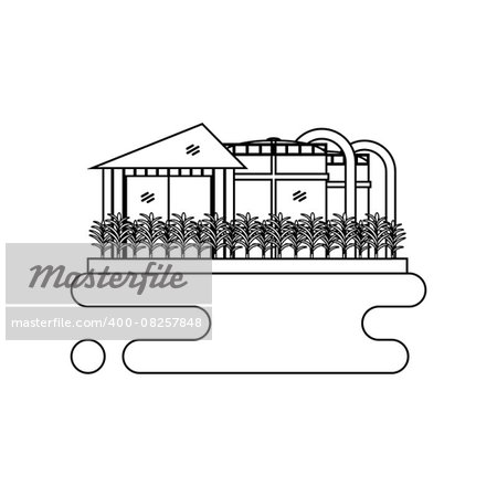 Vector concept of biofuels refinery plant for processing natural resources like biodiesel. Thin line style illustration