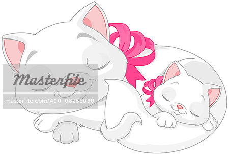 Illustration of cute white cats are seeping