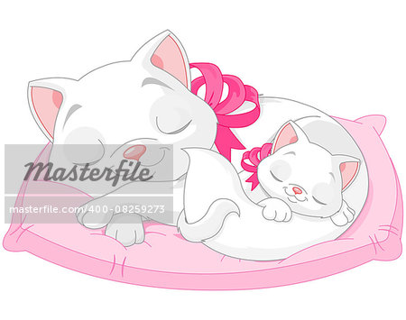 Illustration of cute white cats are seeping