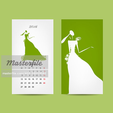 Calendar 2016 grid. Fashion girls design. Vector illustration