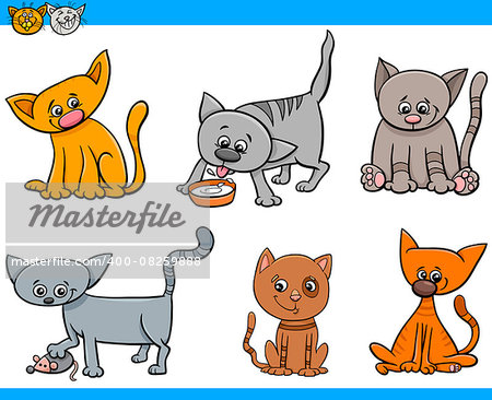 Cartoon Illustration of Cats or Kittens Animal Characters Set