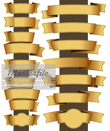 Collection of fourteen gold ribbon. Vector illustration