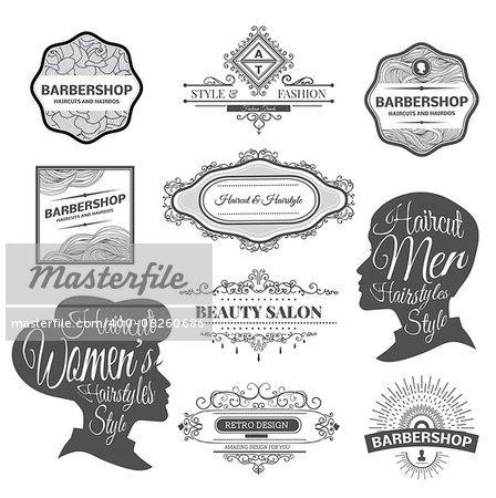 Vector set of retro barber shop labels, logo, badges and design element.