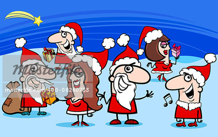 Cartoon Illustration of Christmas Santa Claus Characters Group