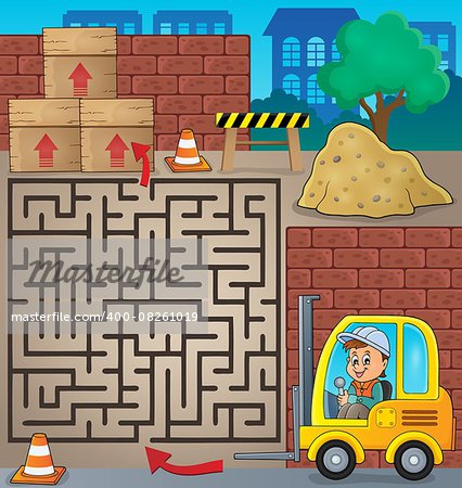 Maze 3 with fork lift truck theme - eps10 vector illustration.