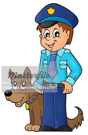 Policeman with guard dog image 1 - eps10 vector illustration.