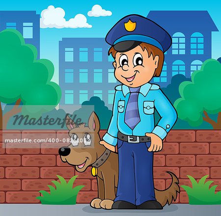 Policeman with guard dog image 2 - eps10 vector illustration.