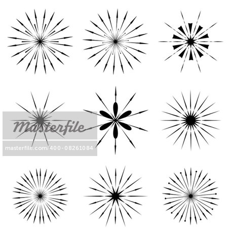 Set of Sunbursts Symbols  Isolated on White Background