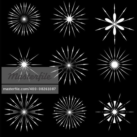 Set of Starbursts SYmbols Isolated on Black Background