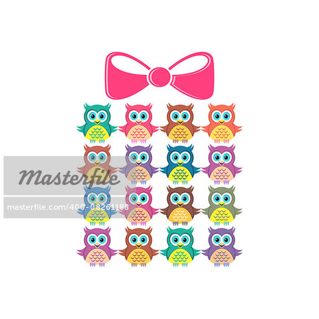 Cute vector merry christmas gift made of owls