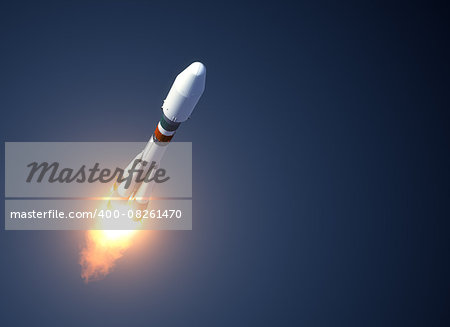 Heavy Carrier Rocket Takes Off. 3D Scene.