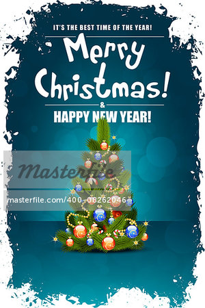 Christmas Greeting Card. Merry Christmas lettering with Pine Tree