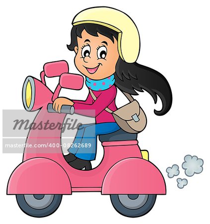 Girl on motor scooter theme image 1 - eps10 vector illustration.