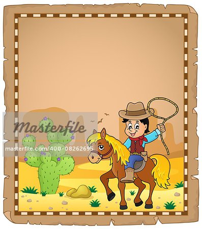 Parchment with cowboy on horse theme 1 - eps10 vector illustration.