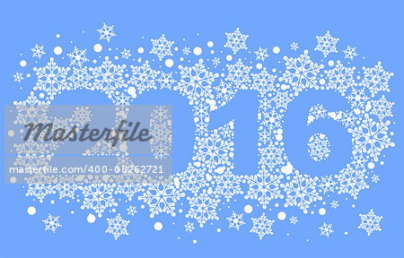 2016 background of snowflakes. Number text of symbol year 2016. Illustration in vector format