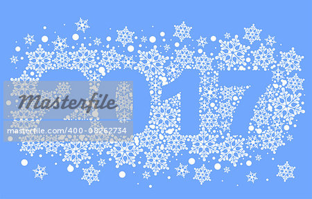 2017 background of snowflakes. Number text of symbol year 2017. Illustration in vector format