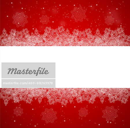 Horizontal red Christmas banner with snowflakes