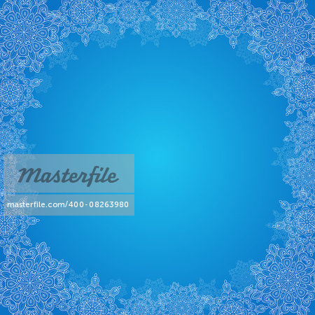 Decorative Christmas frame with snowflakes on a blue background
