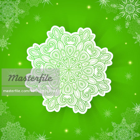 Decorative green vector Christmas background with snowflake