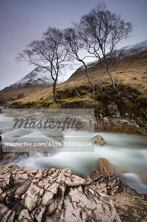 River Etive flowing through a narrow granite gorge, Glen Etive, Highland, Scotland, United Kingdom, Europe