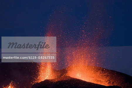 Fountaining lava from Eyjafjallajokull volcano, Iceland, Polar Regions